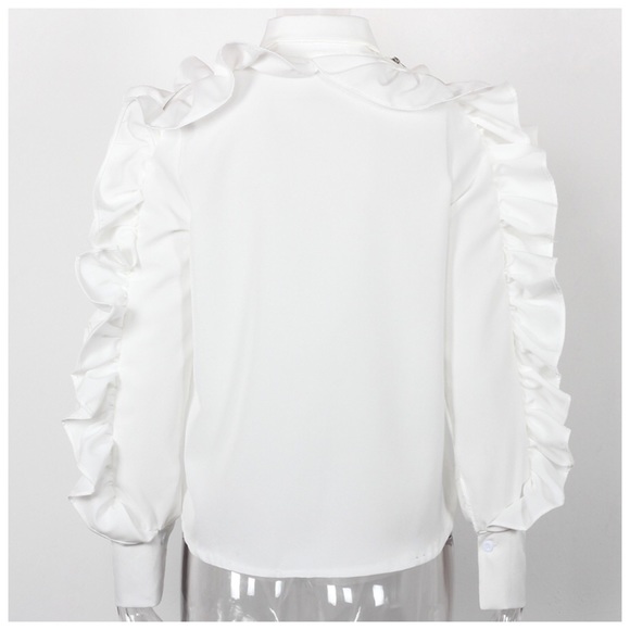 Eggshell White Zip Ruffle Sleeve Top - Picture 8 of 8